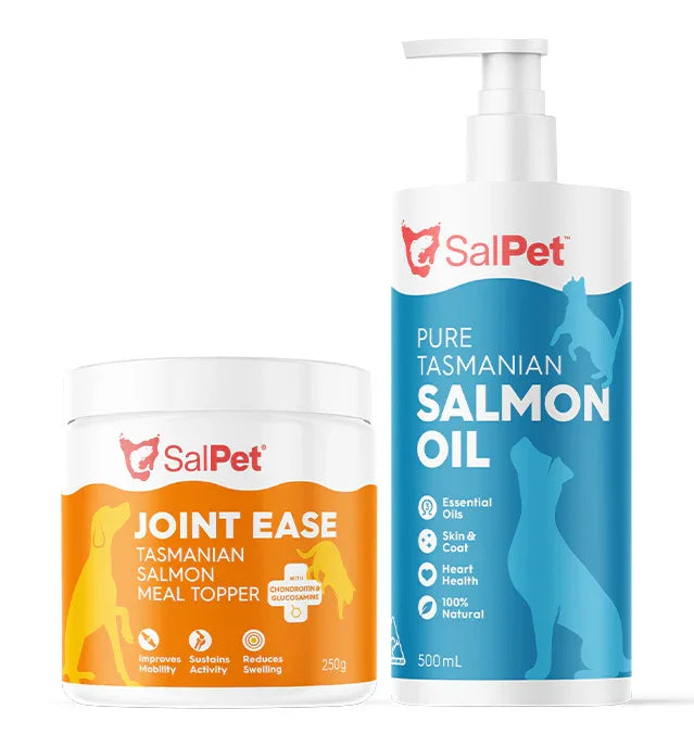 SalPet Joint Ease Tasmanian Salmon Meal Topper and Pure Tasmanian Salmon Oil for pets