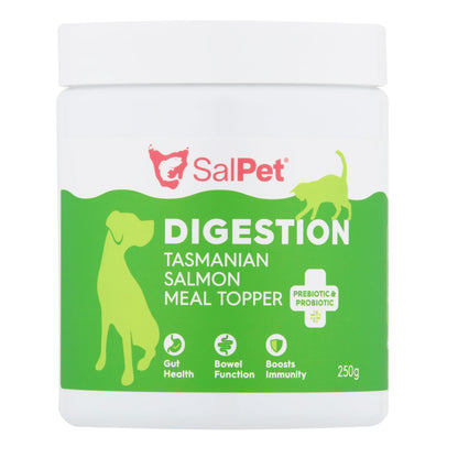SalPet Digestion Tasmanian Salmon Meal Topper for dogs & cats, 250g, supports gut health, bowel function, immunity with prebiotic & probiotic