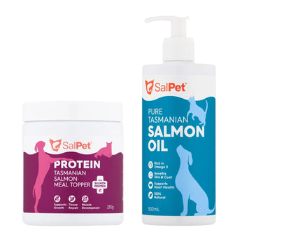 SalPet Tasmanian Salmon Protein Meal Topper and Pure Salmon Oil for Dogs & Cats